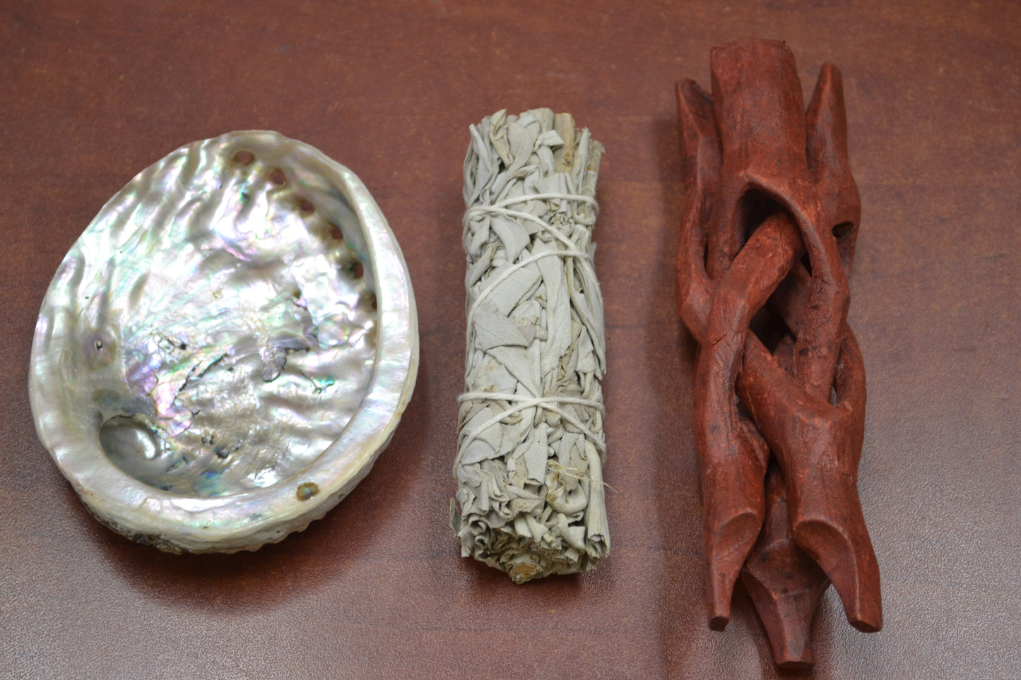 White Sage With Abalone Shell And Wood Stand Smudging Burning Kit